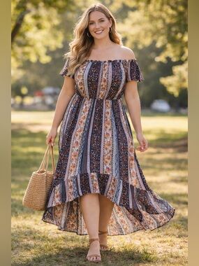 Justify 1X Floral High Low Boho Festival Cottagecore Feminine Flowy Earthy Plus